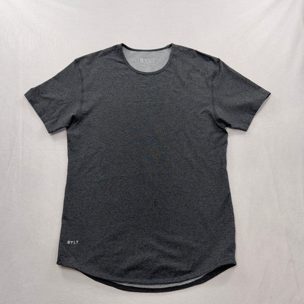 BYLT T-Shirt Drop Cut Lux Curved Hem Heather Charcoal Gray Mens Size M